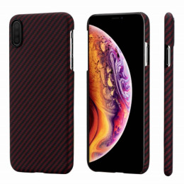 Чехол iPhone XS Max Pitaka MagEZ Case Черно-Красный (в полоску)/Кевлар (арамид)