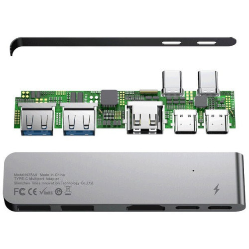 USB-концентратор Baseus Thunderbolt C+ Dual Type-C to USB3.0/HDMI/Type-C (CAHUB-B0G) для MacBook Pro в рассрочку без первоначального взноса и переплат