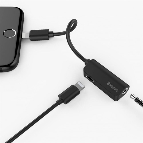 Адаптер Baseus L32 IP Male to 3.5 mm + IP Female Adapter Black в рассрочку без первоначального взноса и переплат