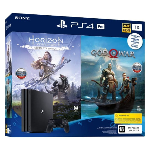 Sony PlayStation 4 Pro Black 1Tб (Ростест) + Horizon Zero Dawn CE + God of War в рассрочку без первоначального взноса и переплат