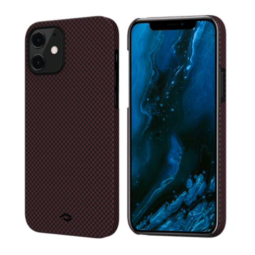 Кевларовый чехол Pitaka MagEZ Case для iPhone 12 (черно-красный, шахматное плетение) в рассрочку без первоначального взноса и переплат