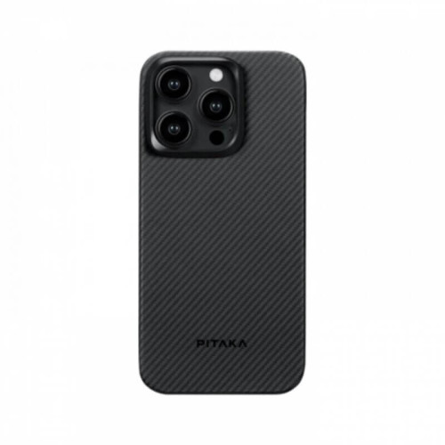 Чехол для iPhone 15 Pro Pitaka MagEZ Case 4 узкое плетение кевлар (черно-серый) в рассрочку без первоначального взноса и переплат