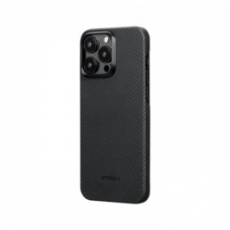 Чехол для iPhone 15 Pro Pitaka MagEZ Case 4 узкое плетение кевлар (черно-серый)