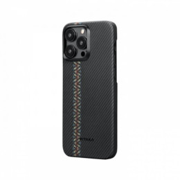 Чехол для iPhone 15 Pro Pitaka Fusion Weaving MagEZ Case 4 Rhapsody кевлар (черно-серый)