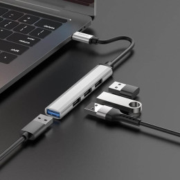 Адаптер переходник HOCO HB26 4в1 Type-C на USB 3.0 + 3 USB 2.0 серый