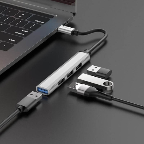Адаптер переходник HOCO HB26 4в1 Type-C на USB 3.0 + 3 USB 2.0 серый в рассрочку без первоначального взноса и переплат
