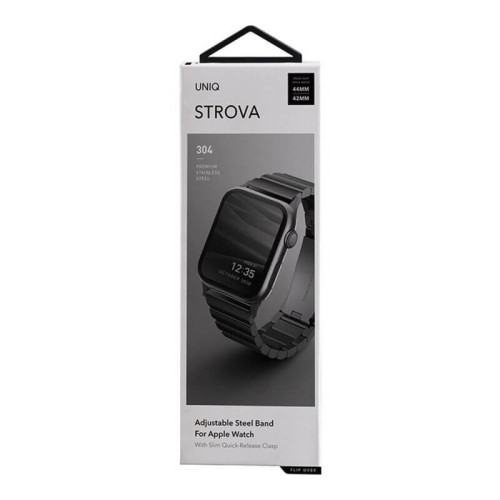 Ремешок Uniq Strova Strap Link Steel для Apple Watch 42-44-45-49 мм, черный в рассрочку без первоначального взноса и переплат