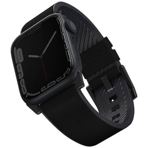 Ремешок Uniq Straden Waterproof Leather/Silicone для Apple Watch 42-44-45-49 мм, черный в рассрочку без первоначального взноса и переплат