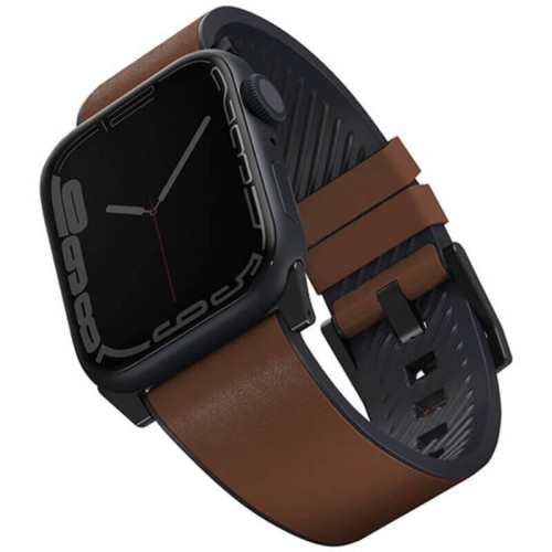 Ремешок Uniq Straden Waterproof Leather/Silicone для Apple Watch 42-44-45-49 мм, коричневый в рассрочку без первоначального взноса и переплат