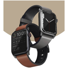 Ремешок Uniq Straden Waterproof Leather/Silicone для Apple Watch 42-44-45-49 мм, коричневый