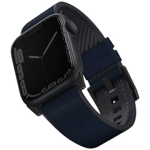 Ремешок Uniq Straden Waterproof Leather/Silicone для Apple Watch 42-44-45-49 мм, синий в рассрочку без первоначального взноса и переплат