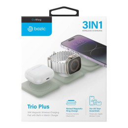 Беспроводное зарядное устройство EnergEA Bazic GoMag Trio Plus magnetic wireless foldable, 15Вт, зеленый