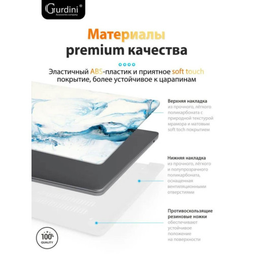 Чехол-накладка Gurdini для Macbook Air 13.6" (A2681) пластик, бело-голубой в рассрочку без первоначального взноса и переплат