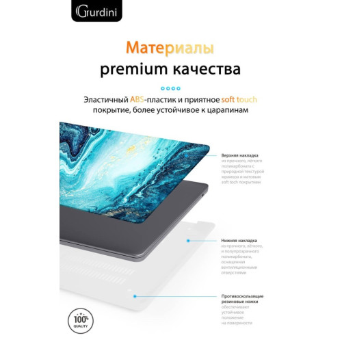 Чехол-накладка Gurdini для Macbook Air 13.6" (A2681) пластик, лазурный в рассрочку без первоначального взноса и переплат