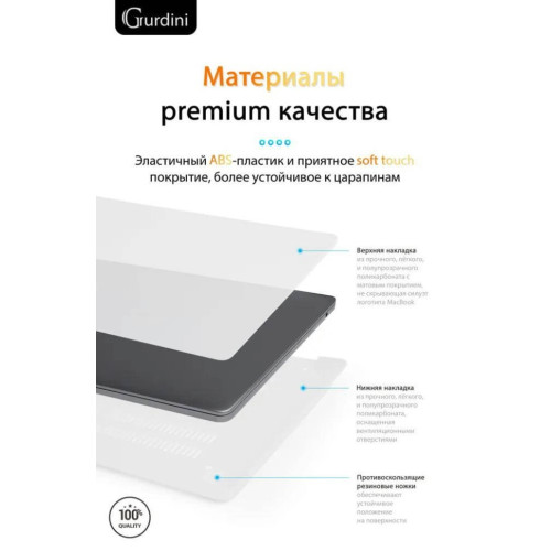 Чехол-накладка Gurdini для Macbook Air 13.6" (A2681) пластик, белый в рассрочку без первоначального взноса и переплат