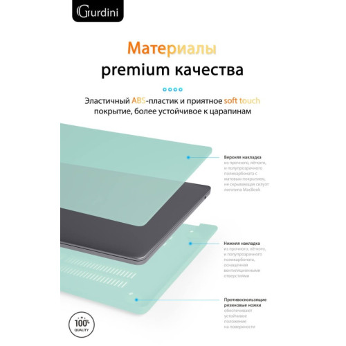Чехол-накладка Gurdini для Macbook Air 13.6" (A2681) пластик, бирюзовый в рассрочку без первоначального взноса и переплат