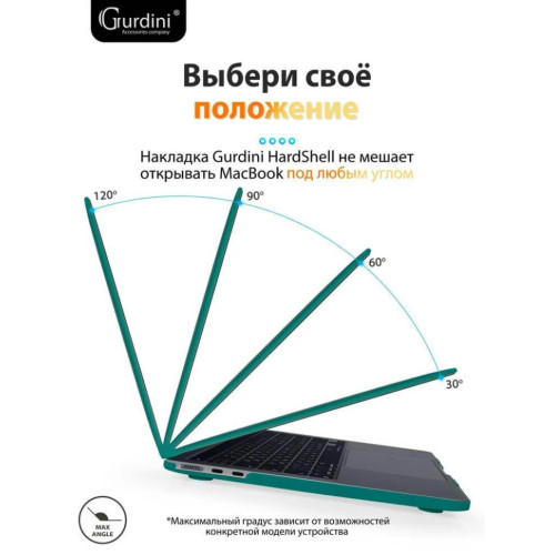 Чехол-накладка Gurdini для Macbook Air 13.6" (A2681) пластик, изумрудно-зеленый в рассрочку без первоначального взноса и переплат