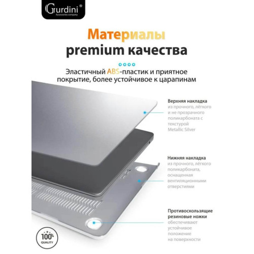 Чехол-накладка Gurdini для Macbook Air 13.6" (A2681) пластик, серебристый в рассрочку без первоначального взноса и переплат