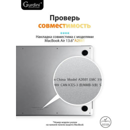 Чехол-накладка Gurdini для Macbook Air 13.6" (A2681) пластик, серебристый