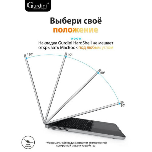 Чехол-накладка Gurdini для Macbook Air 13.6" (A2681) пластик, серебристый в рассрочку без первоначального взноса и переплат