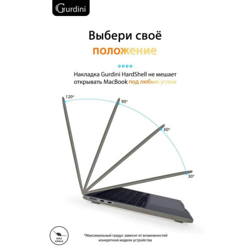 Чехол-накладка Gurdini для Macbook Air 13.6" (A2681) пластик, серый в рассрочку без первоначального взноса и переплат