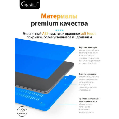 Чехол-накладка Gurdini для Macbook Air 13.6" (A2681) пластик, синий в рассрочку без первоначального взноса и переплат