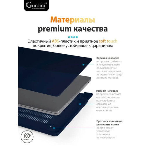 Чехол-накладка Gurdini для Macbook Air 13.6" (A2681) пластик, темно-синий в рассрочку без первоначального взноса и переплат