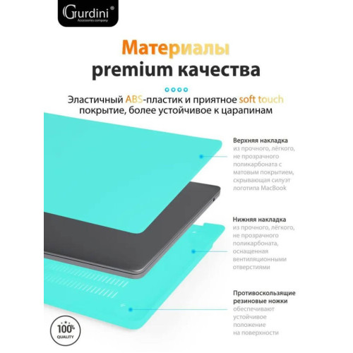 Чехол-накладка Gurdini для Macbook Air 13.6" (A2681) пластик, тиффани в рассрочку без первоначального взноса и переплат
