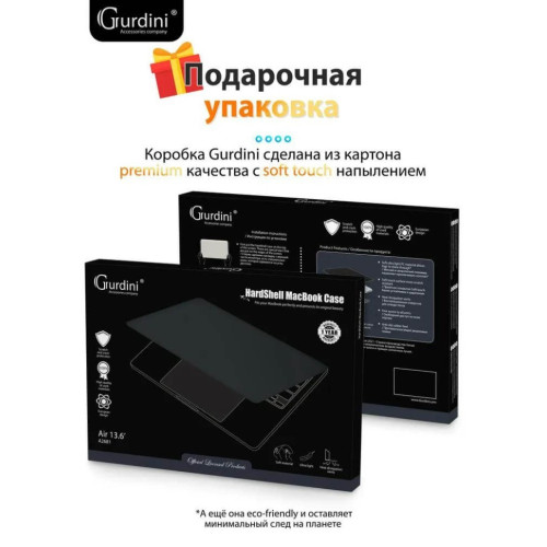 Чехол-накладка Gurdini для Macbook Air 13.6" (A2681) пластик, черный в рассрочку без первоначального взноса и переплат