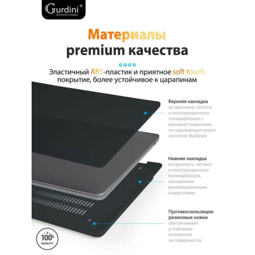 Чехол-накладка Gurdini для Macbook Air 13.6" (A2681) пластик, черный в рассрочку без первоначального взноса и переплат