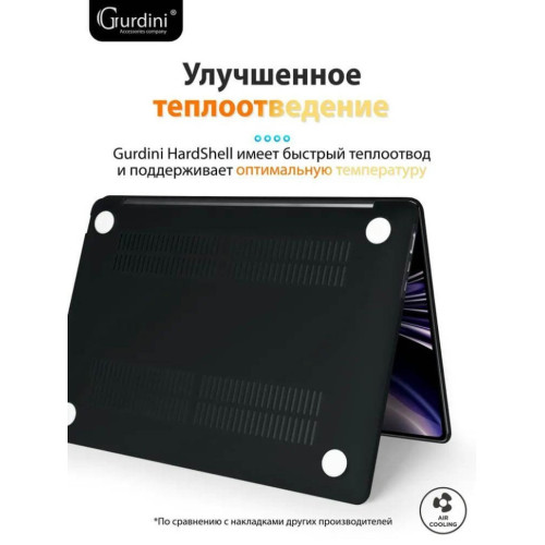 Чехол-накладка Gurdini для Macbook Air 13.6" (A2681) пластик под кожу, черный в рассрочку без первоначального взноса и переплат