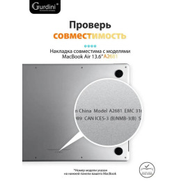 Чехол-накладка Gurdini для Macbook Air 13.6" (A2681) пластик под кожу, черный