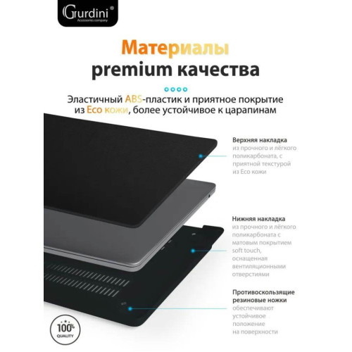 Чехол-накладка Gurdini для Macbook Air 13.6" (A2681) пластик под кожу, черный в рассрочку без первоначального взноса и переплат