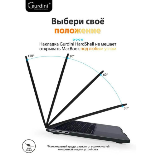 Чехол-накладка Gurdini для Macbook Air 13.6" (A2681) пластик под кожу, черный в рассрочку без первоначального взноса и переплат