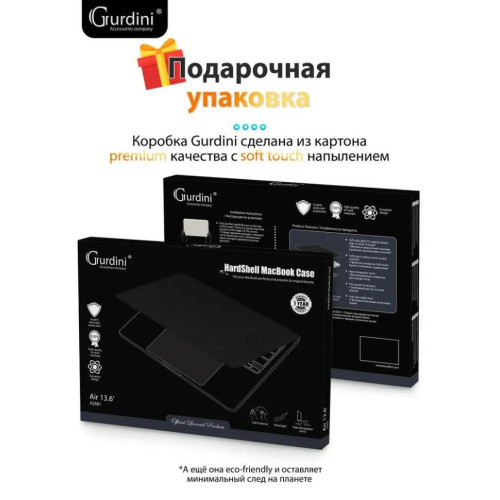 Чехол-накладка Gurdini для Macbook Air 13.6" (A2681) пластик под кожу, черный в рассрочку без первоначального взноса и переплат
