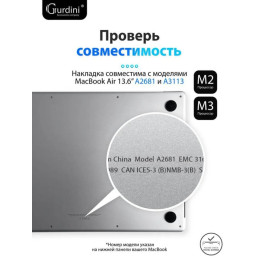 Чехол-накладка Gurdini для Macbook Air 13.6" (A2681) пластик, прозрачный с блестками