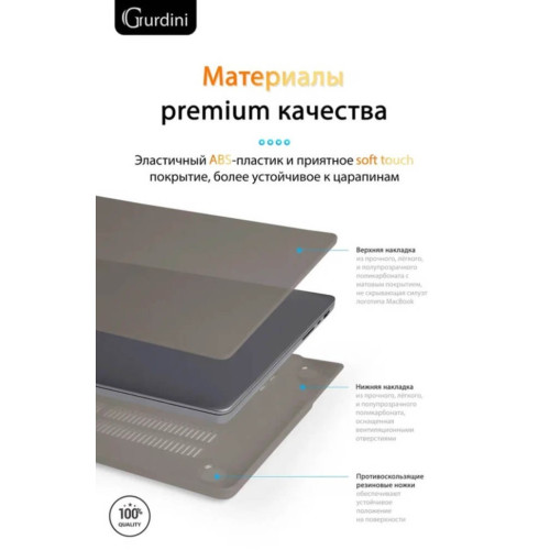 Чехол-накладка Gurdini для Macbook Pro 14.2" (A2442) пластик, серый в рассрочку без первоначального взноса и переплат