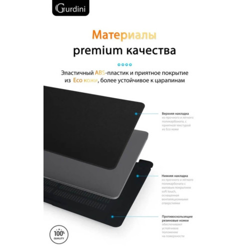 Чехол-накладка Gurdini для Macbook Air 13" (2018-2021) пластик под кожу, черный в рассрочку без первоначального взноса и переплат