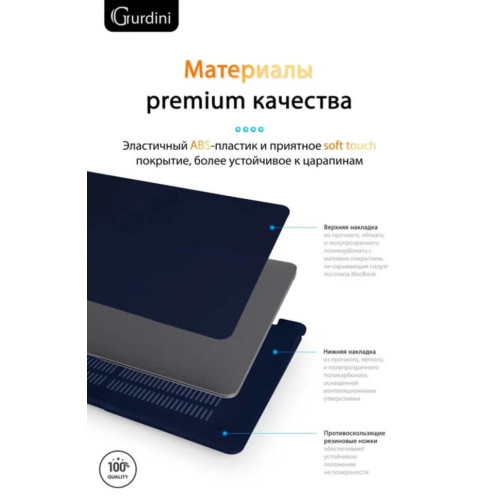 Чехол-накладка Gurdini для Macbook Air 13" (2018-2021) пластик, темно-синий в рассрочку без первоначального взноса и переплат