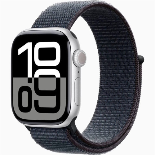 Часы Apple Watch Series 10, 46 мм Sport Loop (серебристый/черный) в рассрочку без первоначального взноса и переплат