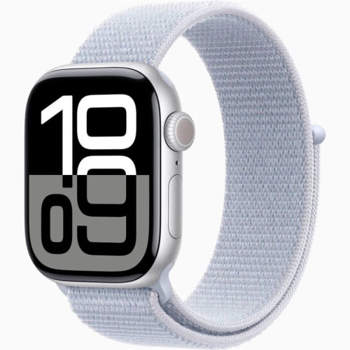 Часы Apple Watch Series 10, 46 мм Sport Loop (серебристый/голубой) в рассрочку без первоначального взноса и переплат