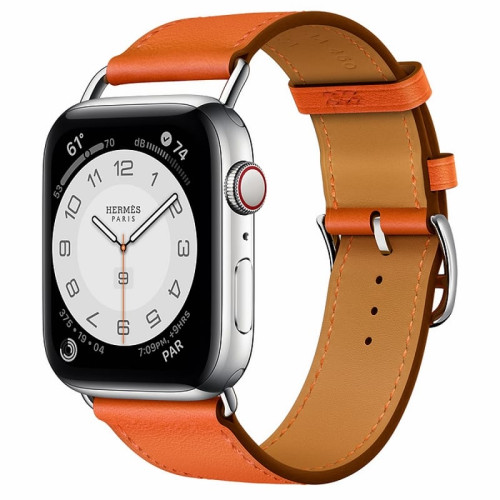 Apple Watch Hermès S6 44mm (Cellular) Silver Stainless Steel Case / Orange Attelage Single Tour в рассрочку без первоначального взноса и переплат