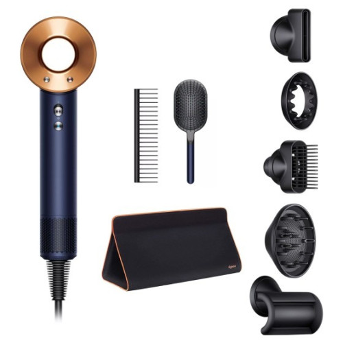 Фен Dyson Supersonic HD07 синий/медный с черным дорожным чехлом, расческами и 5 насадками в рассрочку без первоначального взноса и переплат