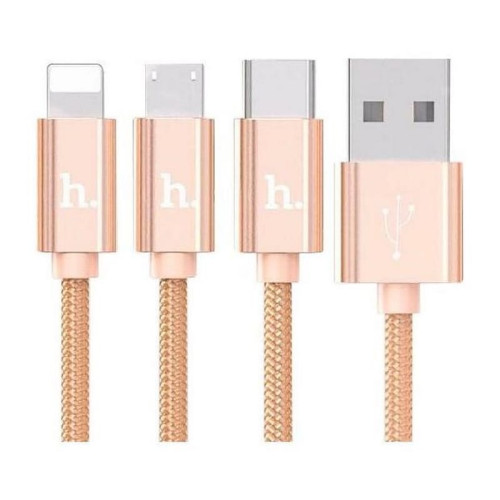 Кабель USB - Lightning + MicroUSB + Type C / HOCO X2 / 1M в рассрочку без первоначального взноса и переплат