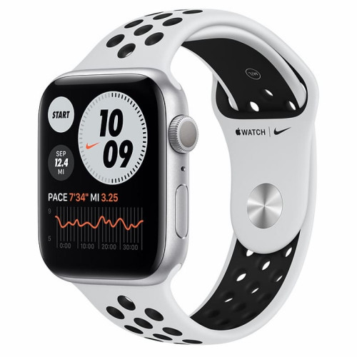 Apple Watch S6 44mm Silver Aluminum Case / Pure Platinum/Black NIKE Sport Band в рассрочку без первоначального взноса и переплат