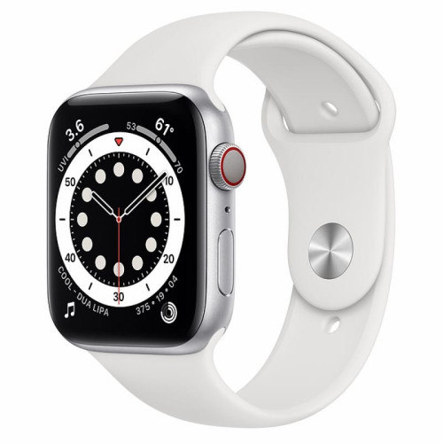 Apple Watch S6 44mm (Cellular) Silver Aluminum Case / White Sport Band в рассрочку без первоначального взноса и переплат
