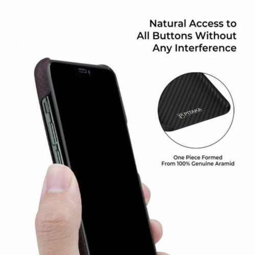 Чехол iPhone 11 Pro Pitaka Черно-Красный (шахматное плетение)/Кевлар (арамид) в рассрочку без первоначального взноса и переплат