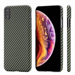 Чехол iPhone XS Max Pitaka MagEZ Case Черно-Зеленый(в полоску)/Кевлар (арамид)