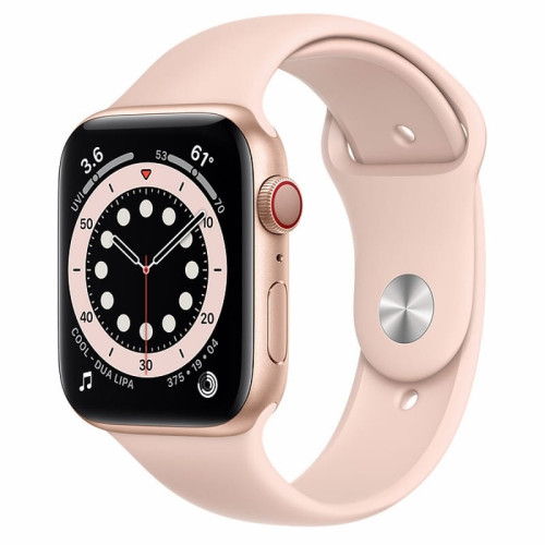 Apple Watch S6 44mm (Cellular) Gold Aluminum Case / Pink Sand Sport Band в рассрочку без первоначального взноса и переплат