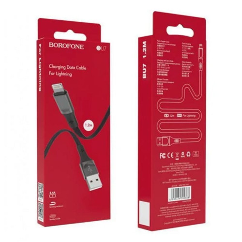 Кабель USB - Lightning / Borofone BU7 / 1M / Черный в рассрочку без первоначального взноса и переплат